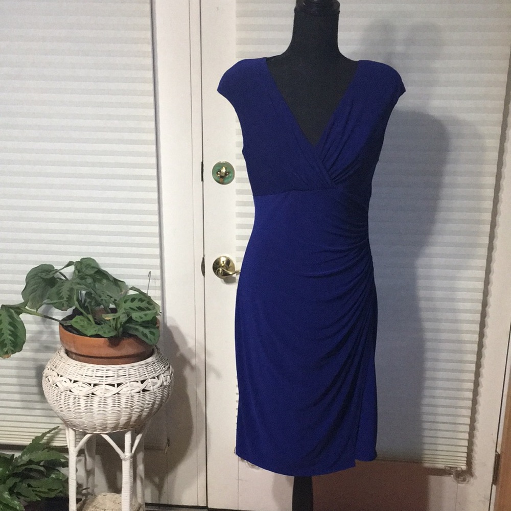 Elegant midi length royal blue dress by Lauren